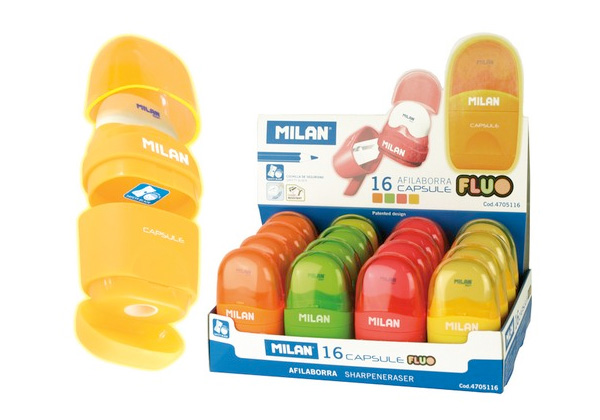 FLOURESCENT CAPSULE 1 HOLE SHARPENER & ERASER